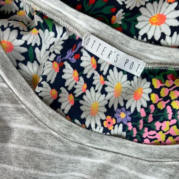 Potter’s Pot Layered High Low Tee Blouse with Striped / Floral Print Size Large - Picture 5 of 7